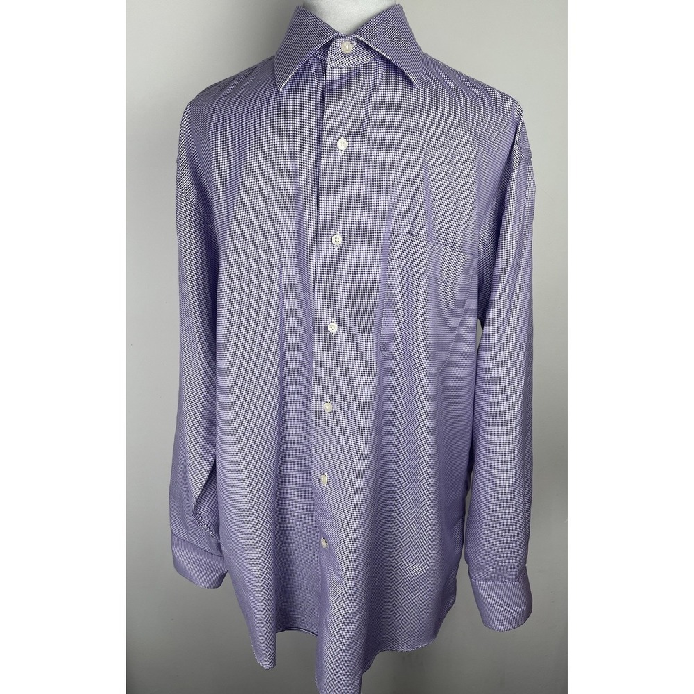 Tommy Bahama Dress Shirt Mens 16  32-33 Purple Houndstooth Pattern Long Sleeve